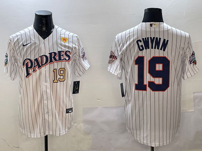 Men San Diego Padres #19 Gwynn White Stripe Throwback Game Nike 2025 MLB Jersey style 4267
